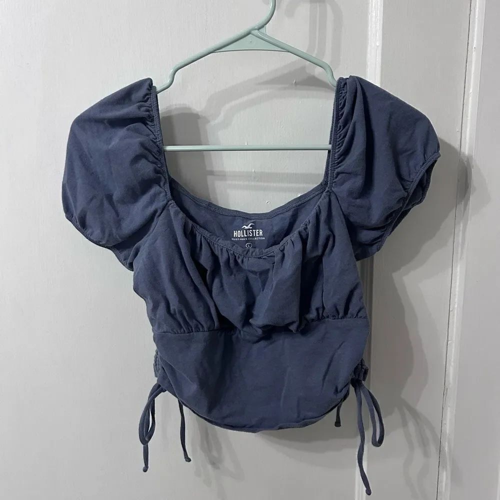 Hollister Women's Dark Blue Puff Sleeve Blouse